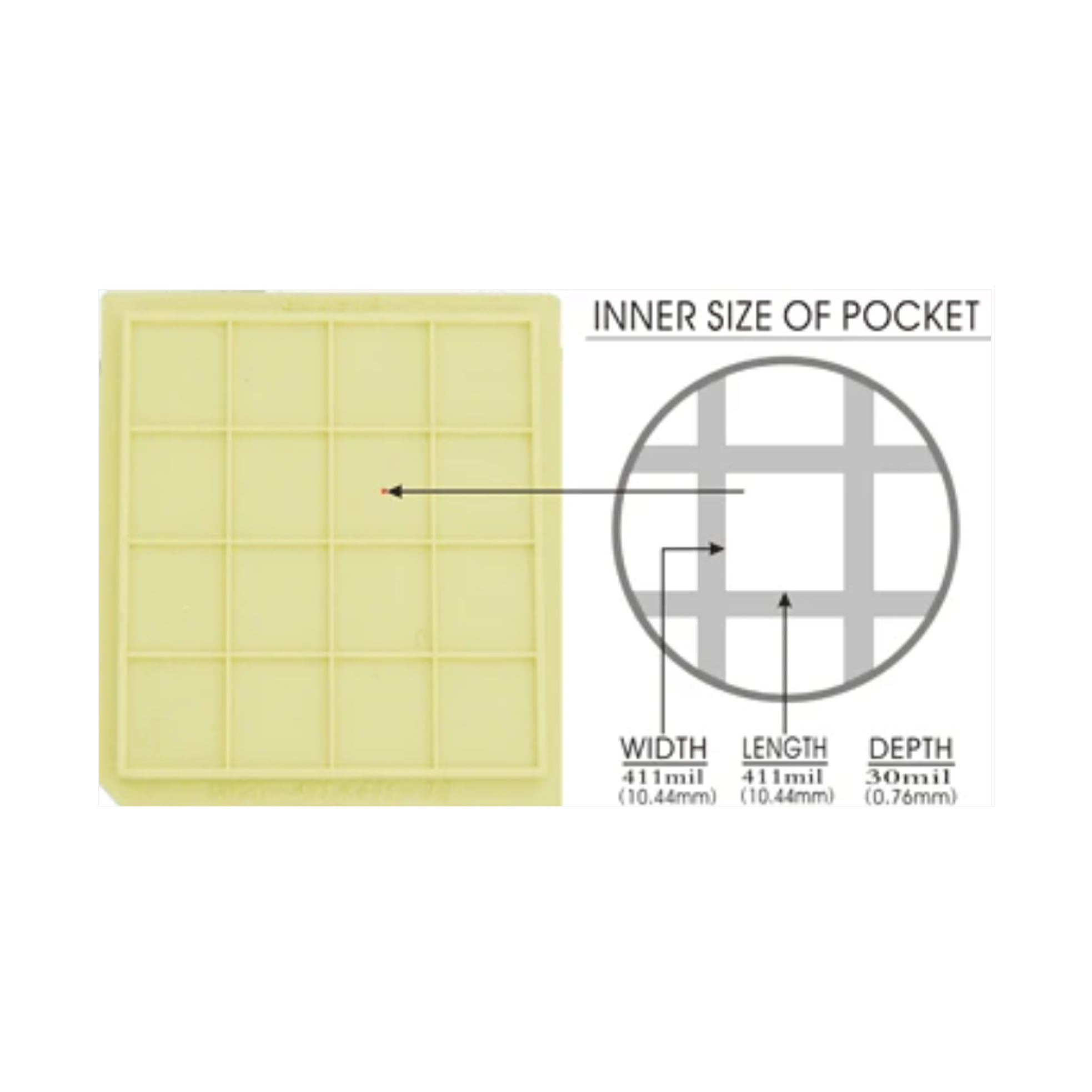 20 pcs 2" Die / IC Tray (16 Pockets of 411x411x30 mil or 10.44 x10.44 x 0.76 mm) - NH20-411-411-30